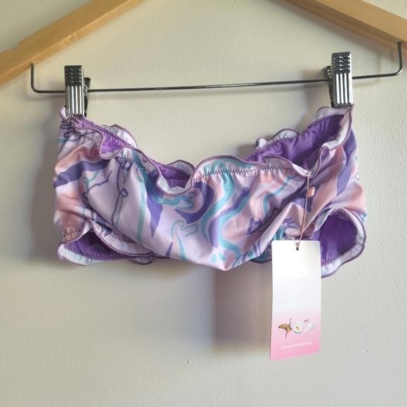 Oceanus, Teresa Bandeau Ruffle Abstract Bikini Set, Purple/Seafoam/Lilac, Size S - Picture 5 of 6